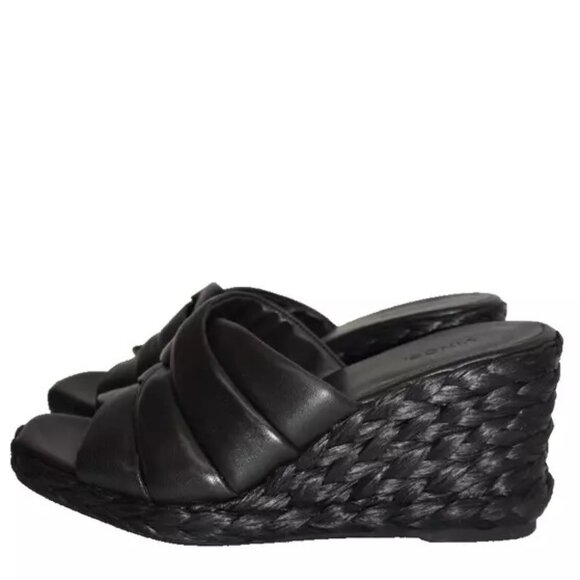 $350 VINCE Gilian Leather Wedge Sandal BLACK ESPADRILLES LEATHER 9.5 (MF12) - Picture 4 of 7